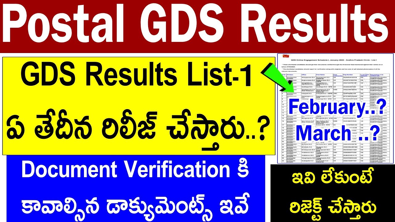 Postal GDS Results List-1 ఎప్పుడు వస్తాయి..? Document Verification కి కావాల్సిన డాక్యుమెంట్స్ ఇవే