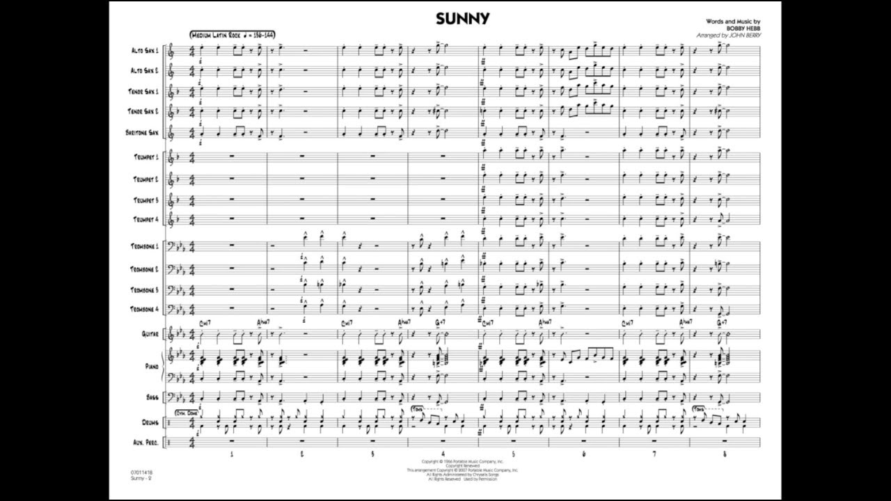 Sunny by Bobby Hebb/arranged by John Berry