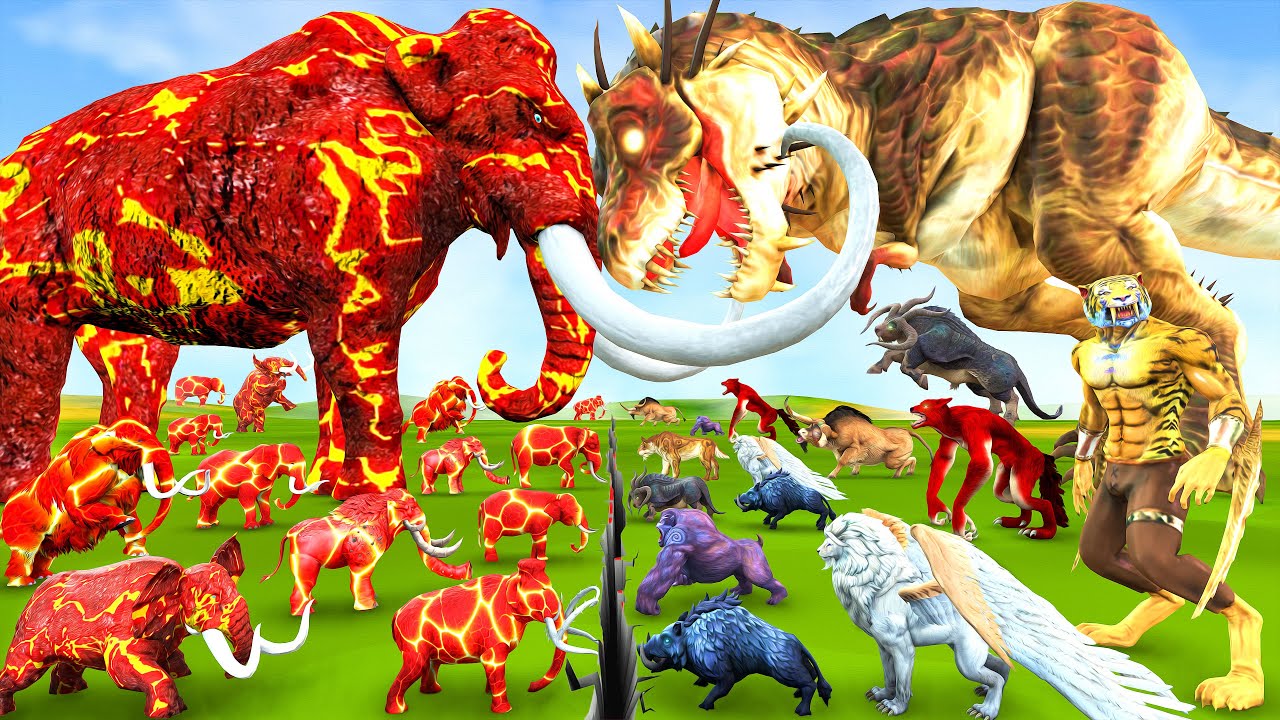 Prehistoric Mammals vs Lava Mammals Size Comaprison Animal Revolt Battle Simulator (Animated)