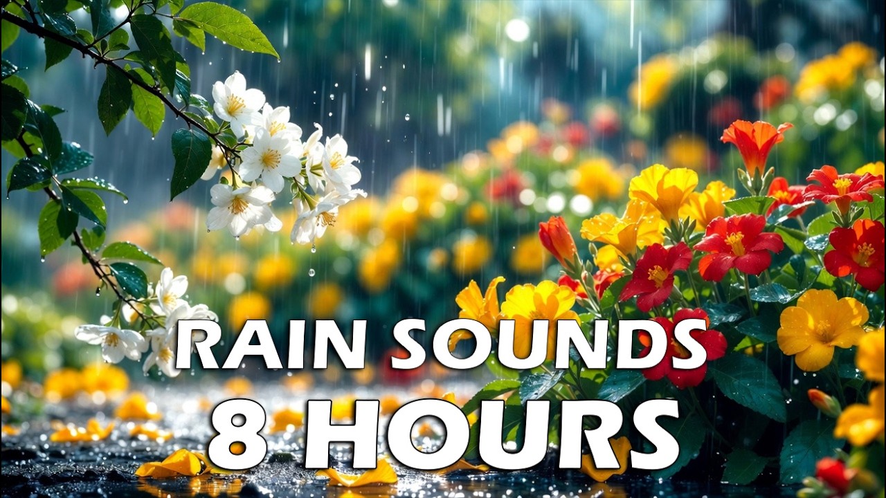 8 HOURS Gentle Rain in Secret Garden 🌺 Sunlight & Raindrops | Sleep, Study, Meditate