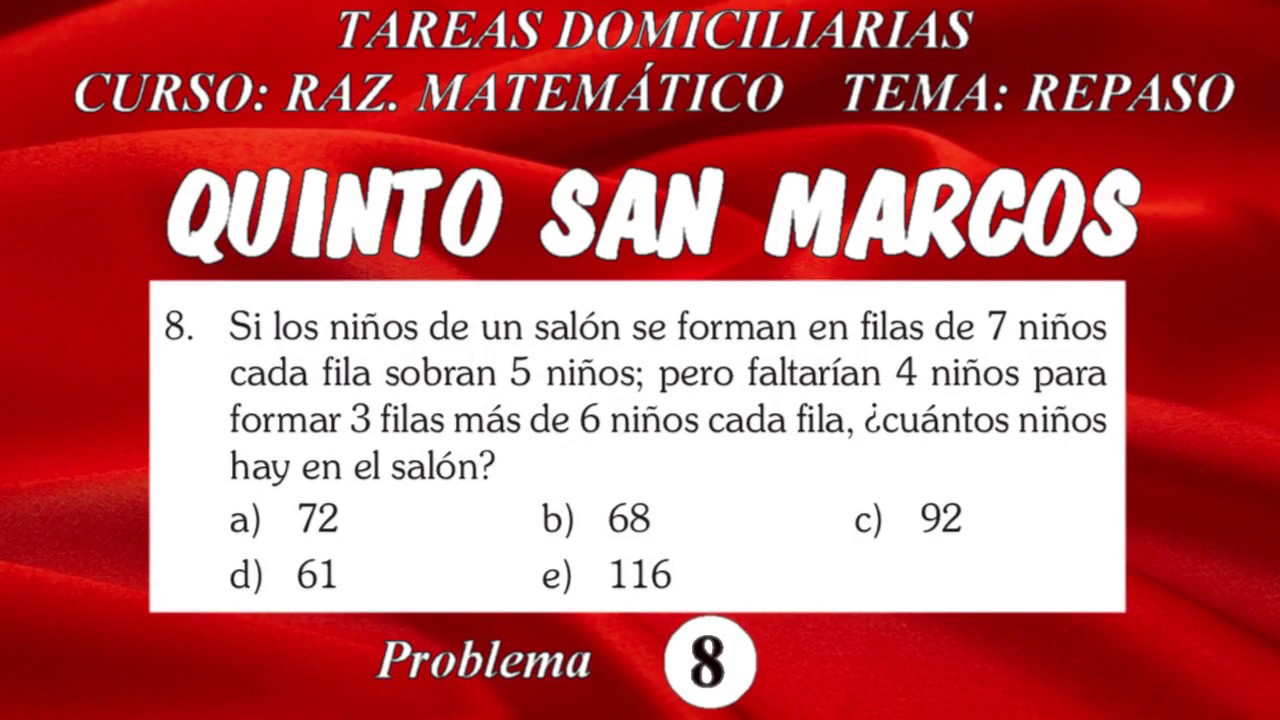 RAZONAMIENTO MATEMÁTICO - REPASO - TAREA 05 - PROBLEMA 8