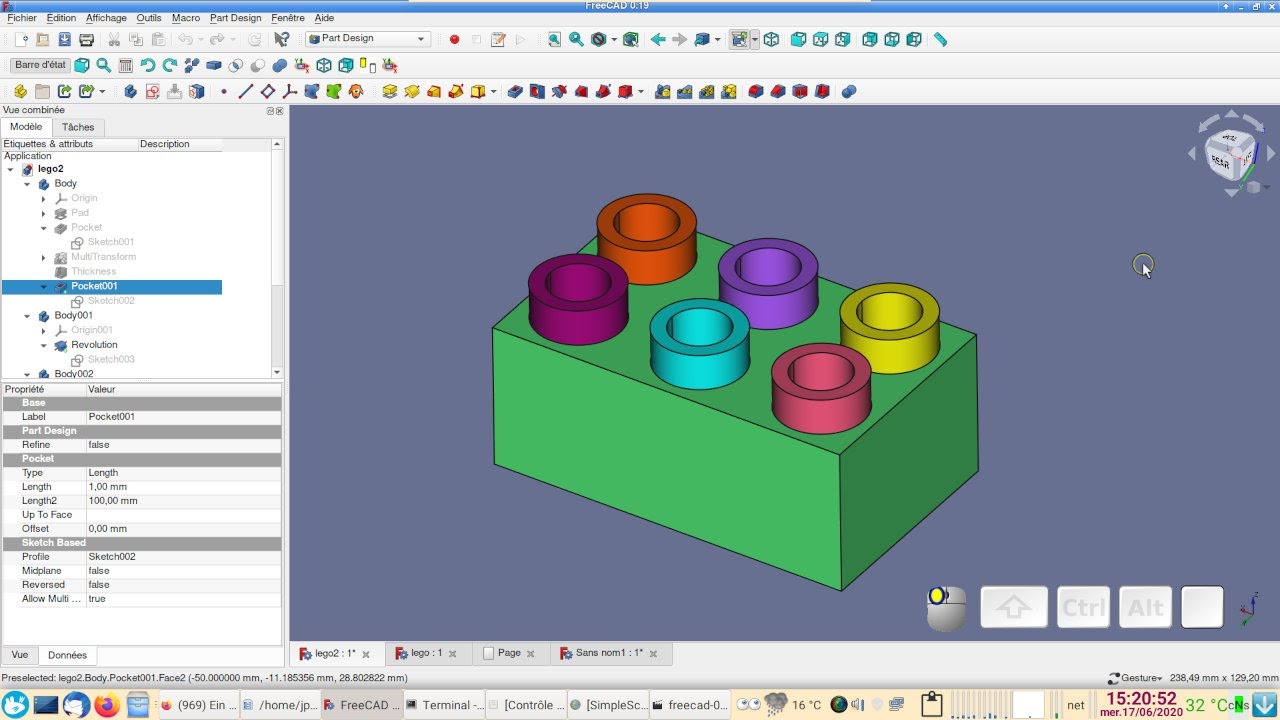 FreeCAD 0.19 débutants : brique porte-crayons