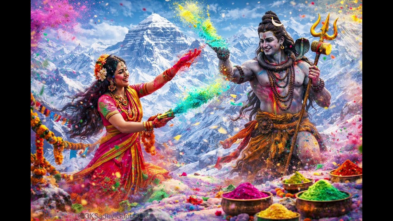 Bam Bam Bhole Plays Holi with Gaura Rani 🔱🌈|Shiv–Parvati Holi Bhajan|Very Joyful|#@OkSadhviGupta-OK 