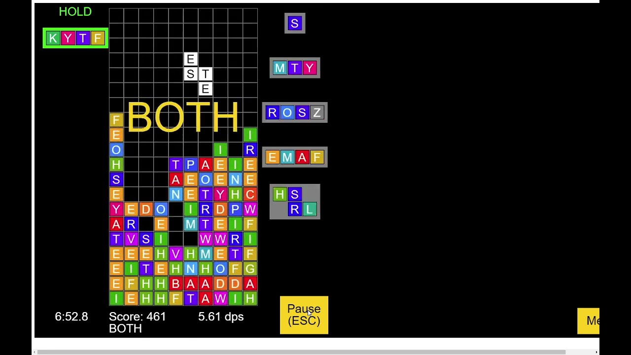 Scrabble tetris - 4 letter mode - 1608 high score [WR]