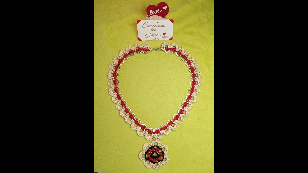 Collar tejido crochet y con anillas de latas