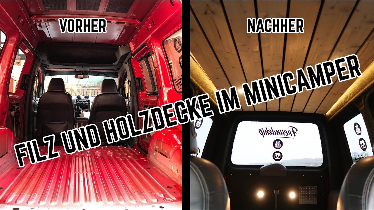 Der Caddy Minicamper wird mit B4F Carpet Filz verkleidet und bekommt eine Holzdecke // Part 4