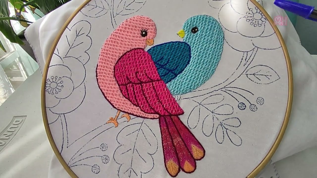 Como bordar pajaritos enamorados embroidery