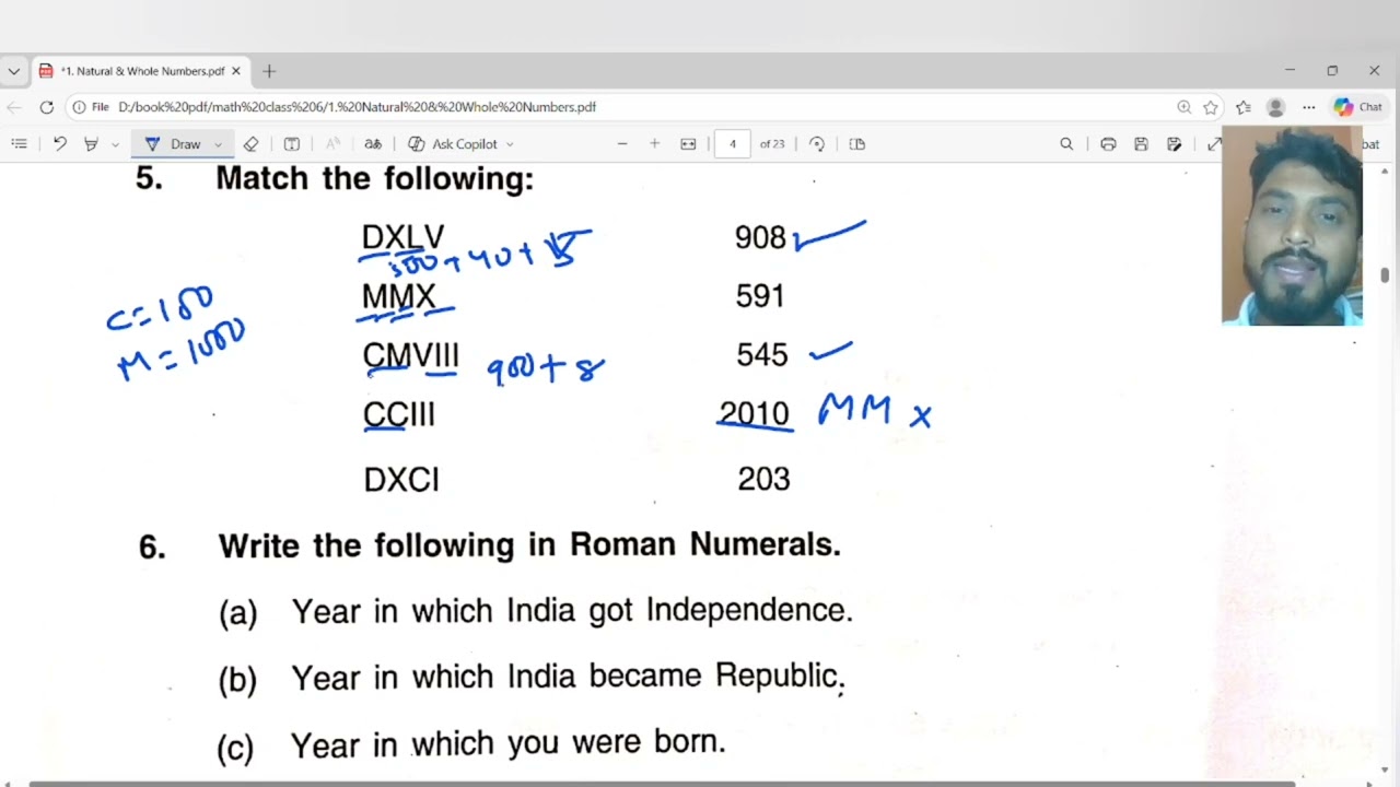 Class 6 Math (DAV), Chapter -1 , Worksheets - 1 to 5.