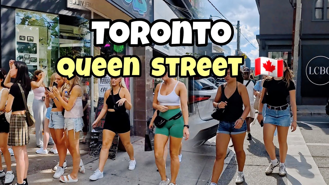 Toronto Saturday Queen Street West Downtown walking Tour Canada 4K