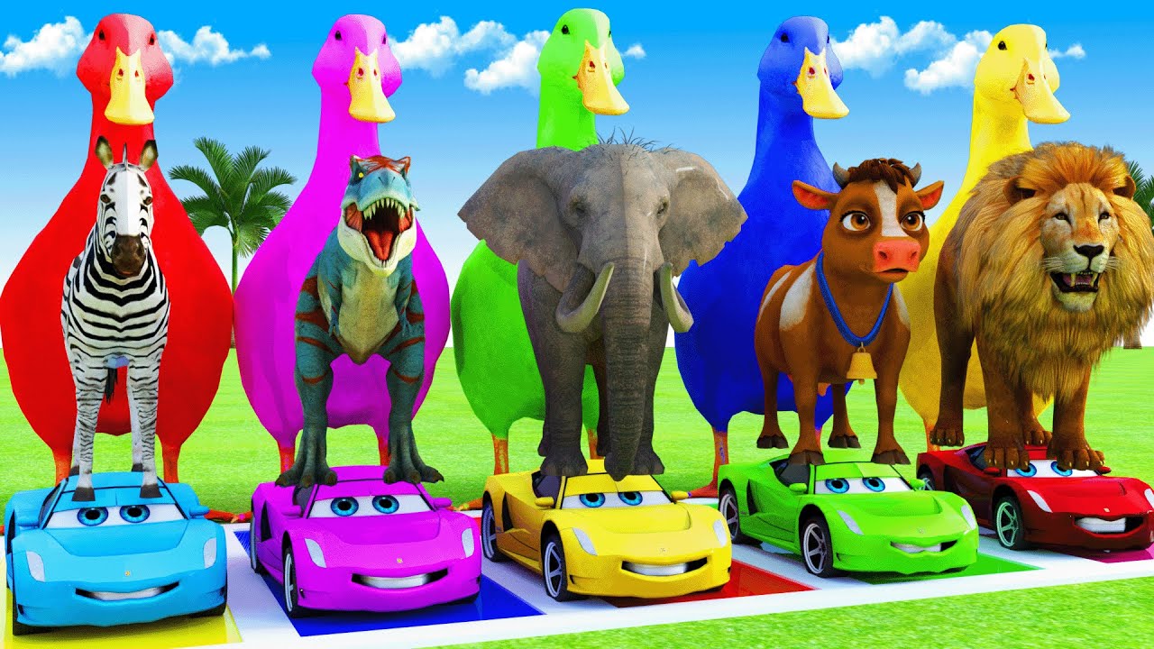 Long Slide Game With Gorilla Cow Elephant Hippopotamus Tiger 3D Animal Game Funny 3D Animals