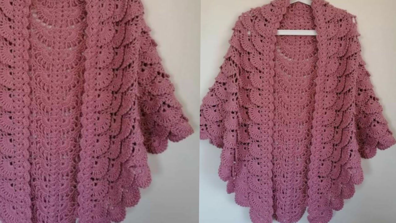شال كروشيه مثلث رقيق وراقي/crochet shawl