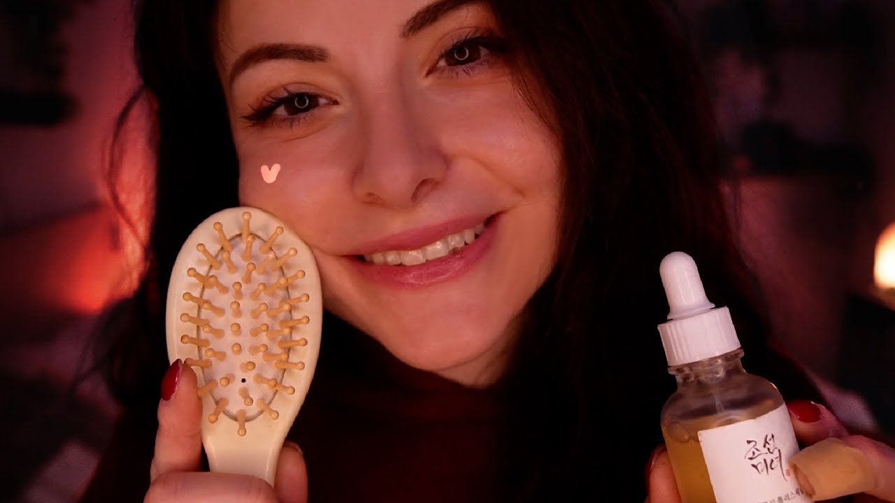 ASMR Affirmation positives ❤ Attention personnelle, brossage de cheveux, huile, brushing
