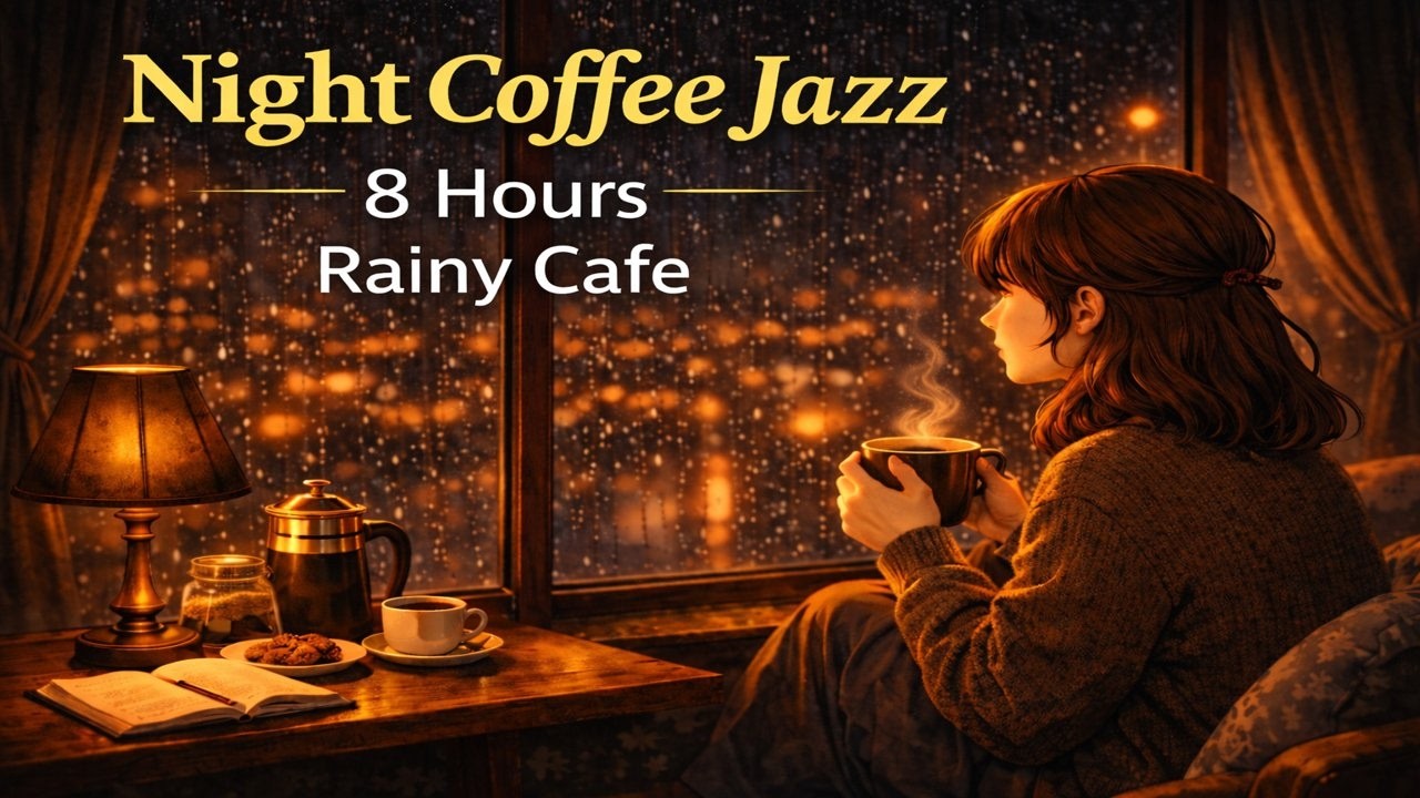 8 Hour Night Coffee Jazz ☕ Rainy Cafe Ambience | Smooth Jazz for Sleep & Relaxation