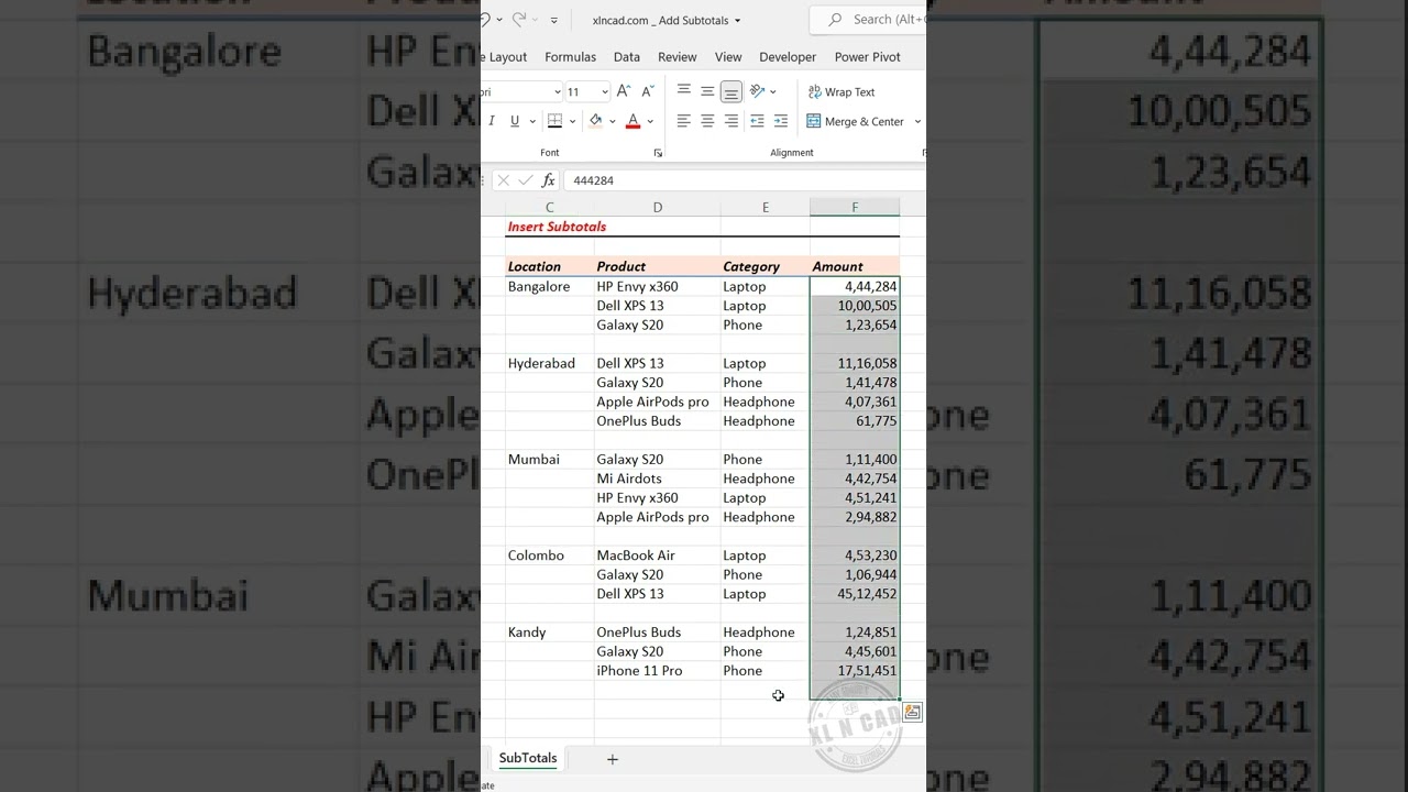 Sztuczka w programie Excel, aby wstawić sumy częściowe #excelshorts
