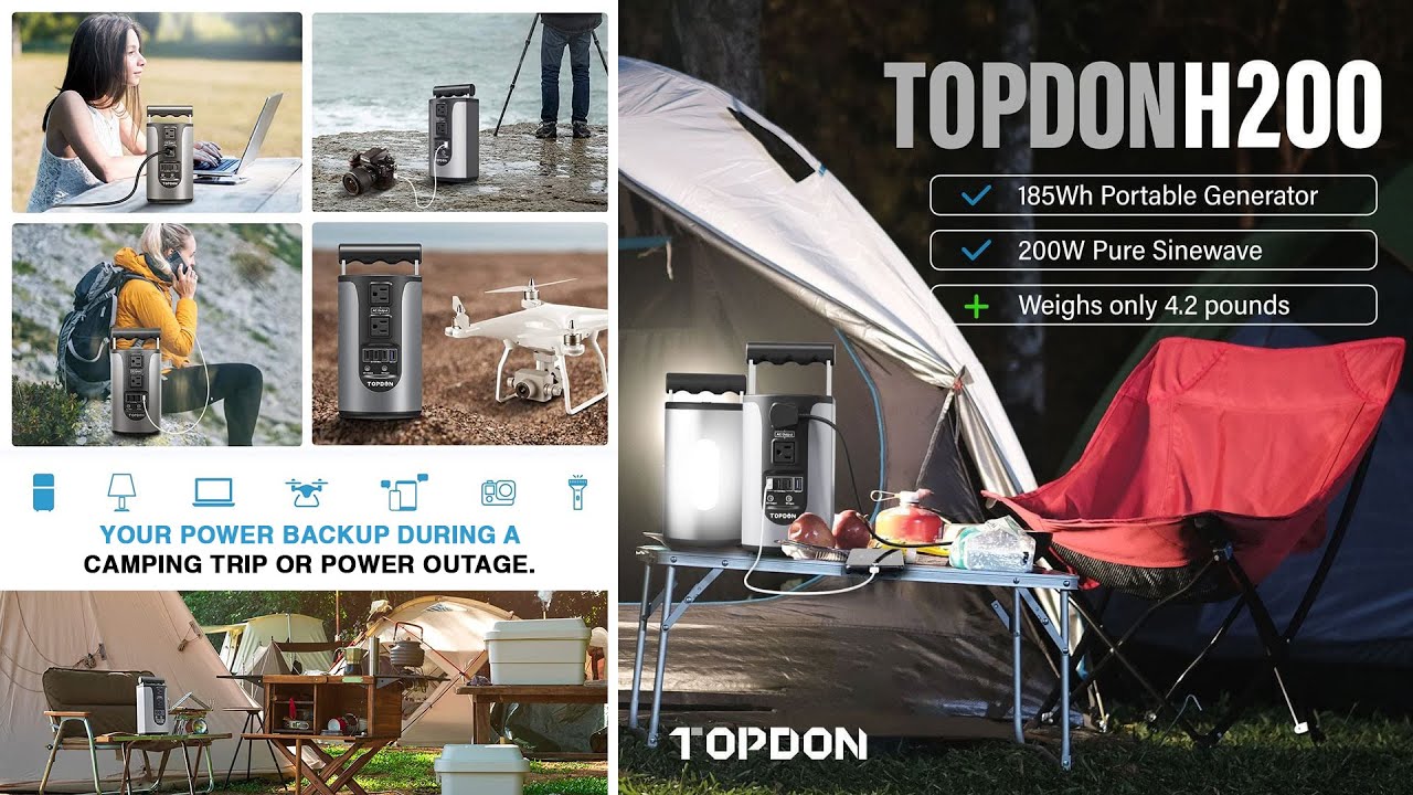 TOPDON H200 - Portable Backup Power Supply For Camping & Outdoor Use.