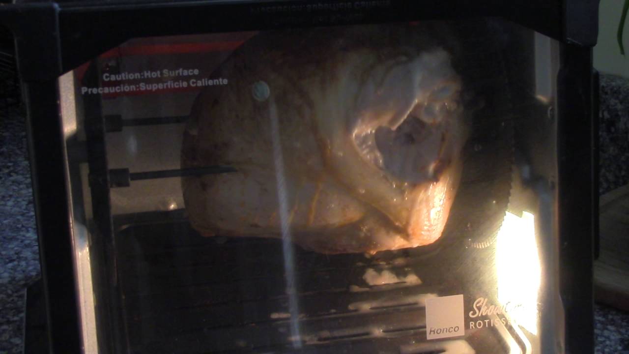 turkey breast cooking in a Ronco rotisserie oven