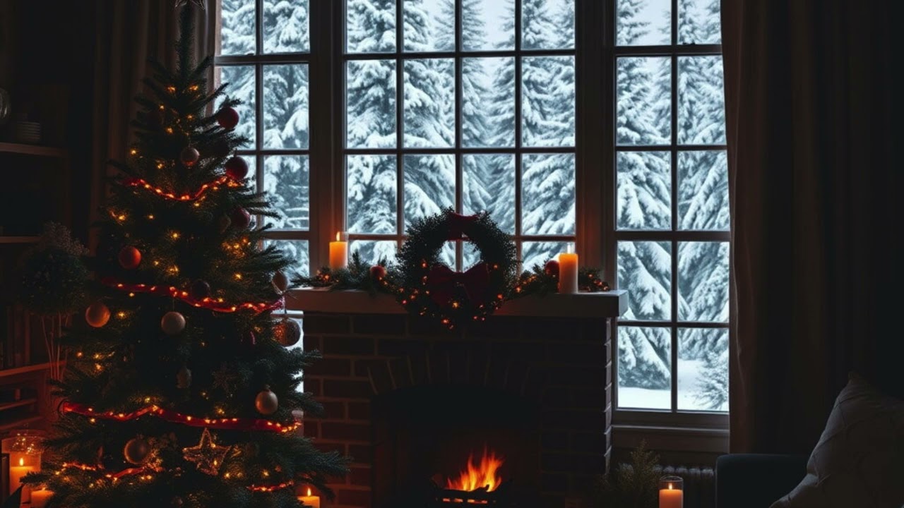 Christmas Lofi Jazz in a Beautiful Holiday Living Room ❄️ Fireplace & Lights