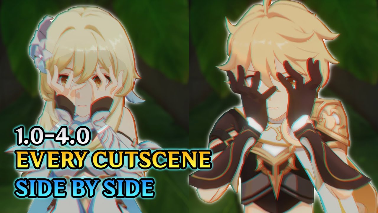1.0-4.0, Every Story Cutscene with Aether and Lumine, Side by Side