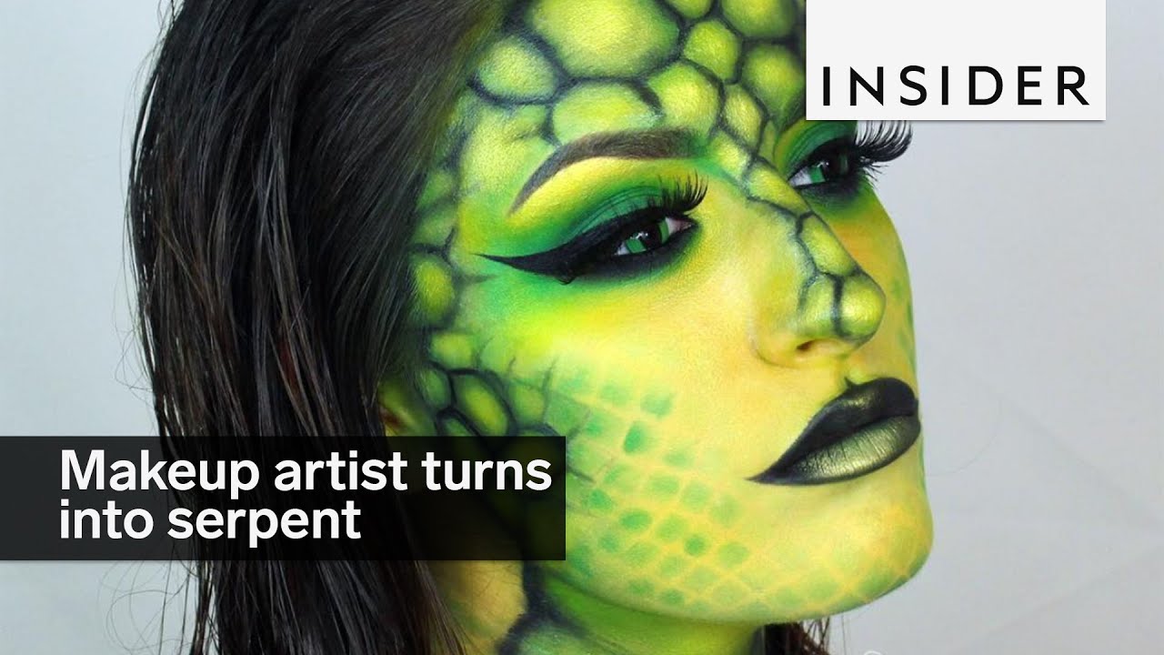 Makeup artist transforms into a terrifying serpent