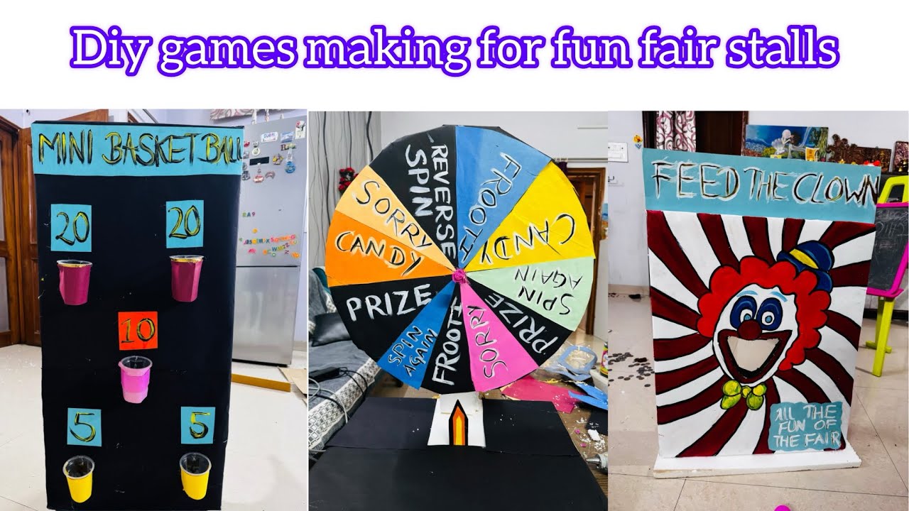 How to make fortune wheel ,mini basketball, feed the clown games | diy games for stall