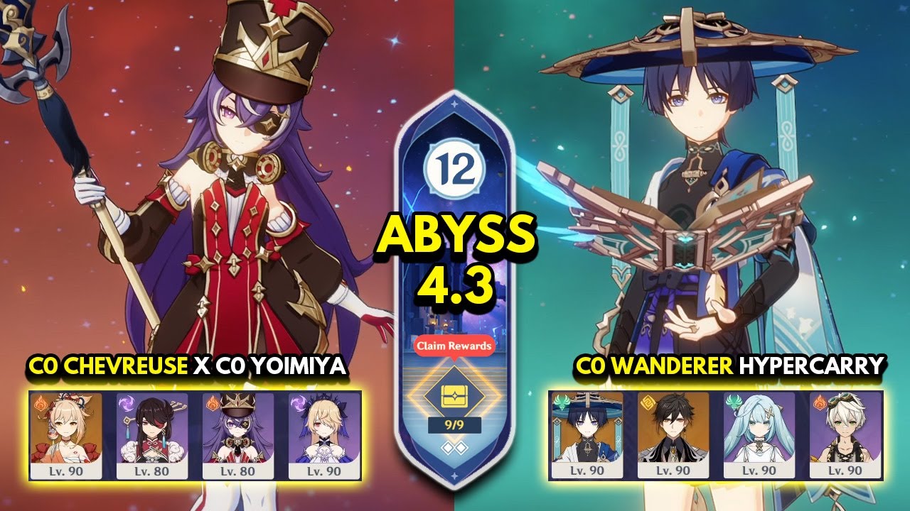 C0 Chevreuse x Yoimiya & C0 Wanderer Hypercarry | Spiral Abyss 4.3 Floor 12 9 Stars | Genshin Impact