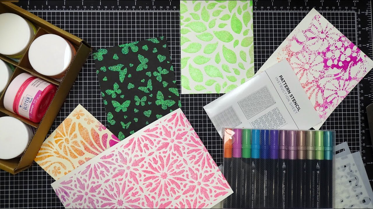 NEW!! Diamond Press Neon Glitter Pastes and Pattern Stencil Bundle Review Tutorial!