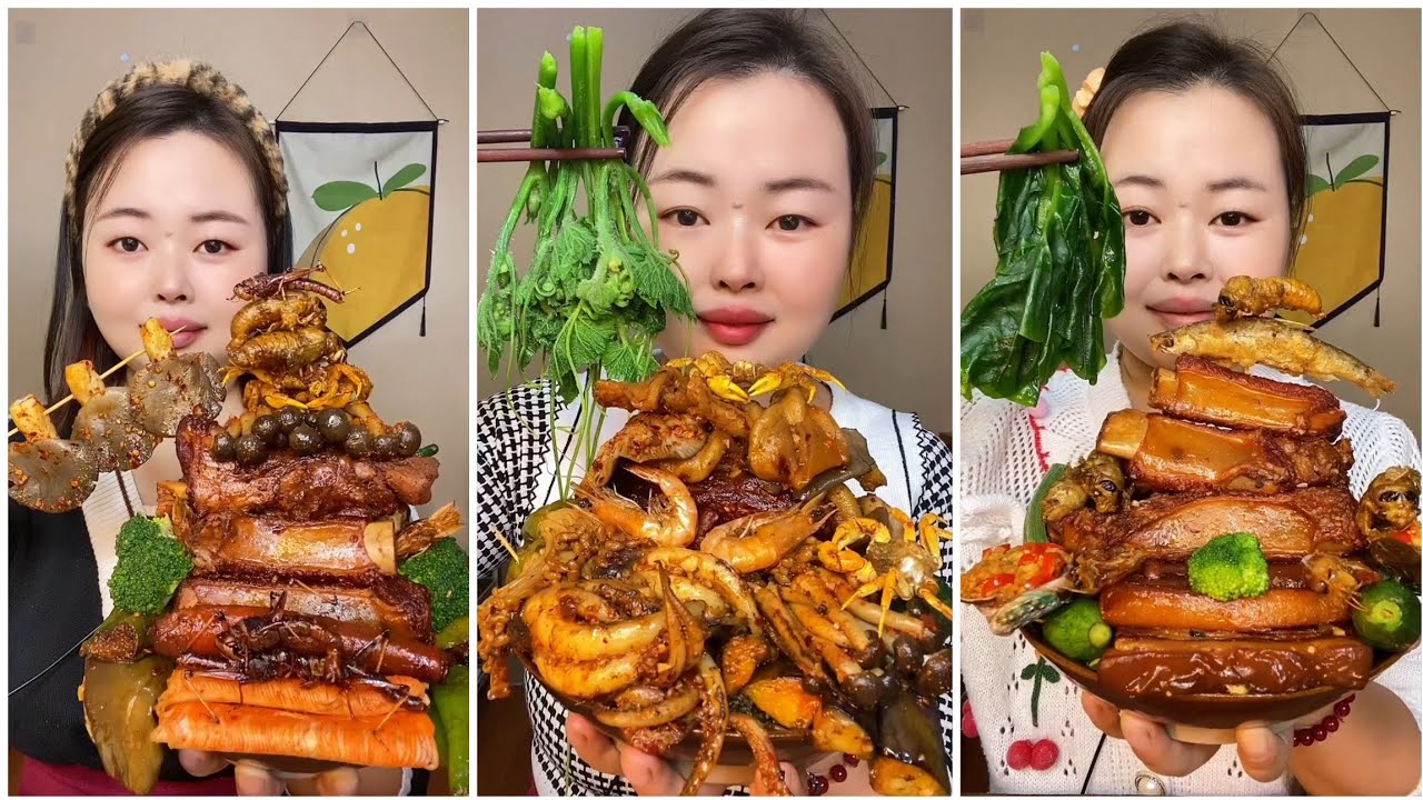 Mukbang#11 :Eat belly pork, 😋😋 Fried skewers. Noodles 🍜🍜#belly #mukbang #yummyfood