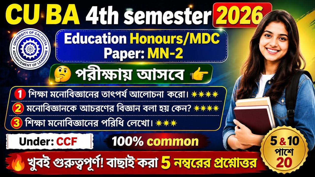 CU BA 4th Semester Education Honours/MDC Minor Paper MN-2 Suggestion 2026 // 4th Semester Education