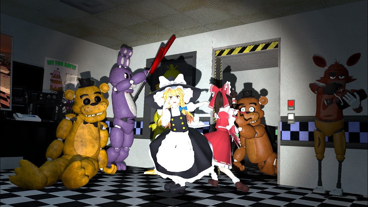 동방프로젝트- touhou 프레디 피자가게 에서 경비를 하게 된 레이무와 마리사