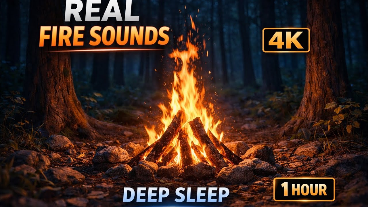 Campfire Sounds in the Forest at Night | Real Fire Sounds for Deep Sleep (4K)