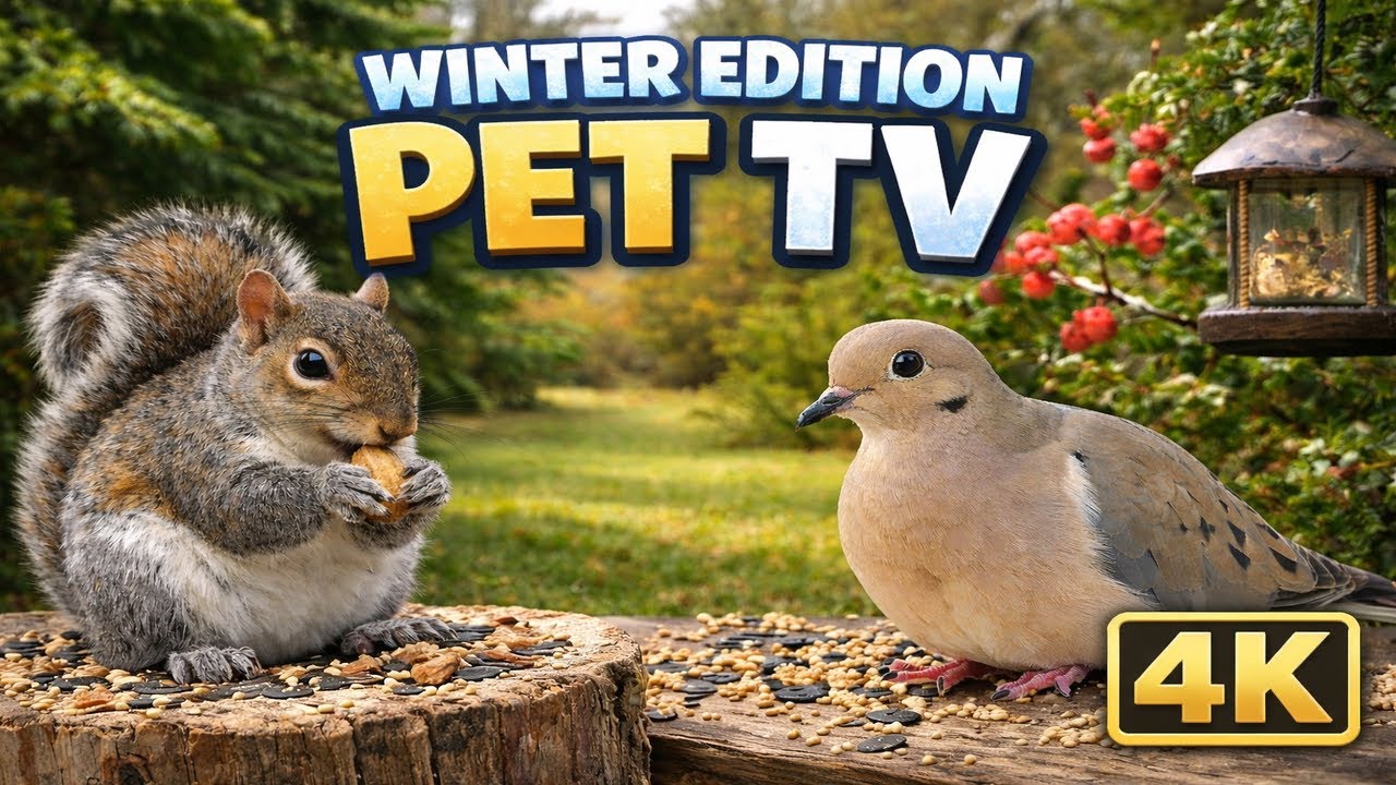 ◇ Stress Relieving Cat & Dog TV | Squirrels & Birds & Nature Sounds| Winter Edition 4K ◇