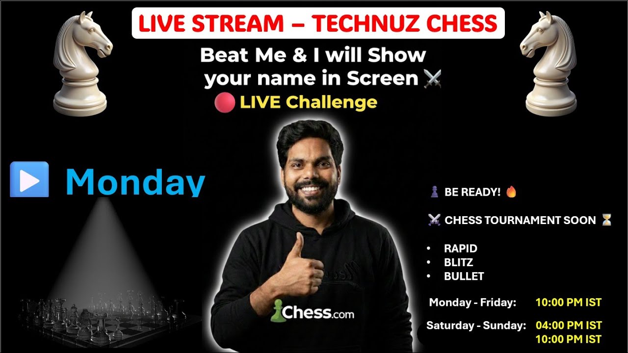 Monday Live Chess Challenge | Beat Me ⚔️Show Your Name! #chessstream #livechess #chess #chesslive #H