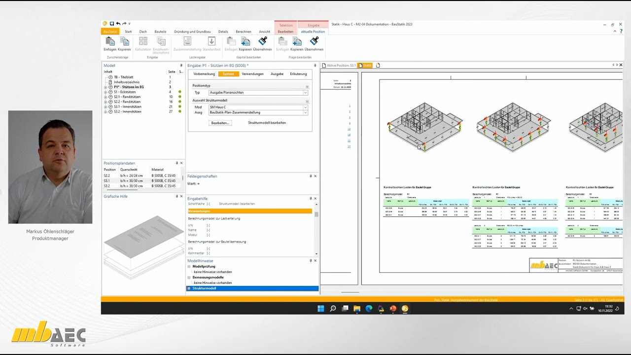 mbinar-Serie 2022 - Teil 9: Dokumentation: Statik-Dokument erstellen (Haus A und C)