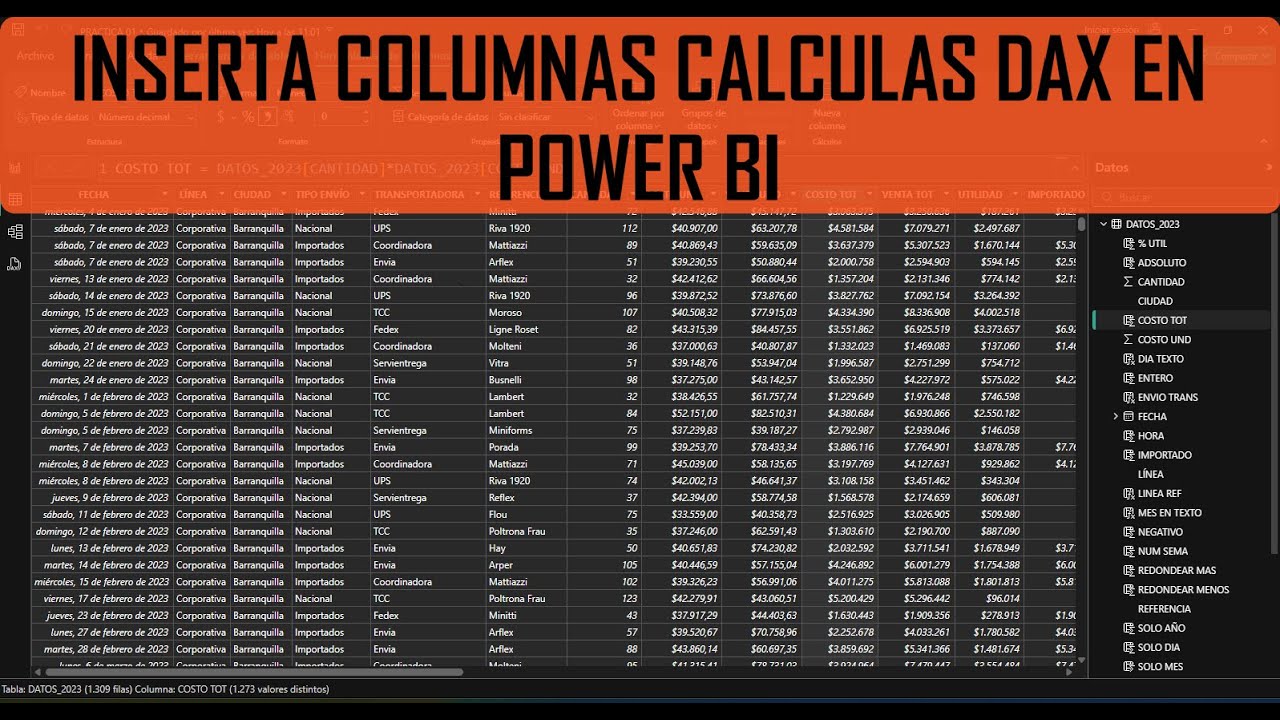 Power BI Modelo Conjuntos de Datos, Columnas Calculadas