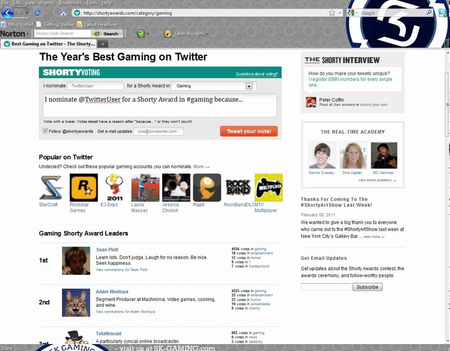Nomination for Shorty Award - Day9 - Sean Plott