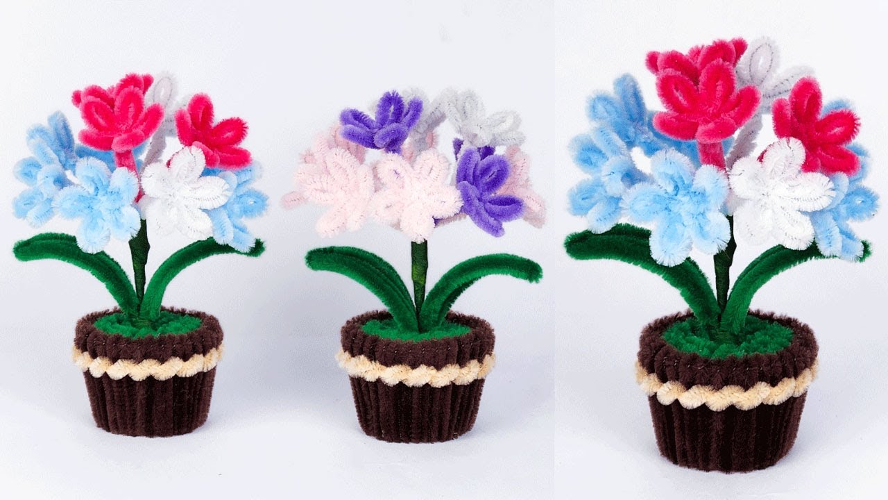 DIY Pipe Cleaner Flower Pot Craft 🪴 Handmade Colorful Mini Plant 🌼 Perfect Gift & Home Decoration