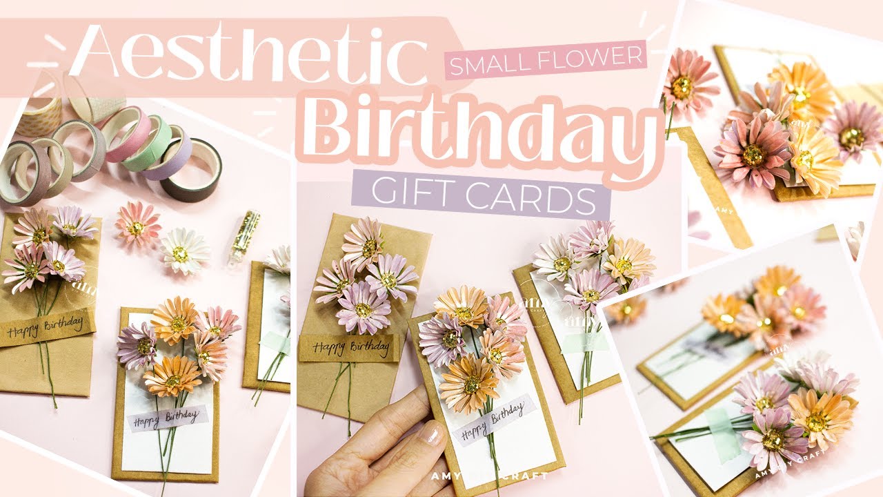 Aesthetic DIY Birthday Card with Small Paper Flower - AMY DIY CRAFT