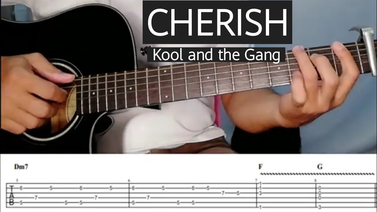 CHERISH (Kool and the Gang) Guitar Tutorial with Tabs/Tablature and Tabs on Screen