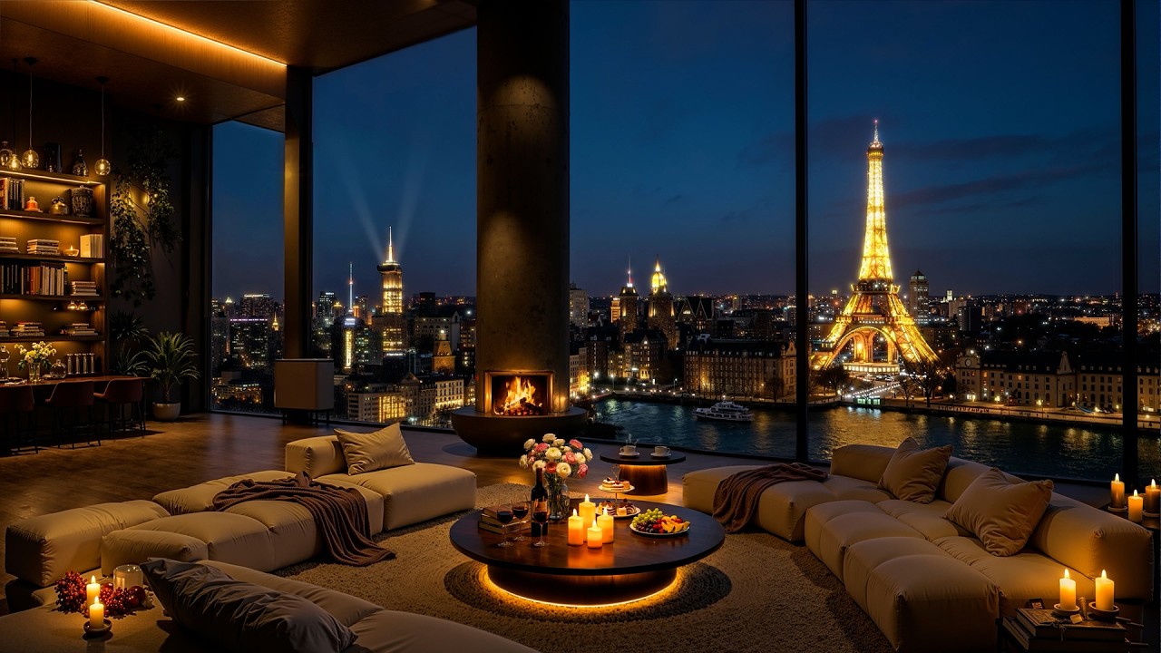 Luxury Paris Apartment Overlooking the Eiffel Tower 🌃 Smooth Jazz Music to Unwind, Sleep