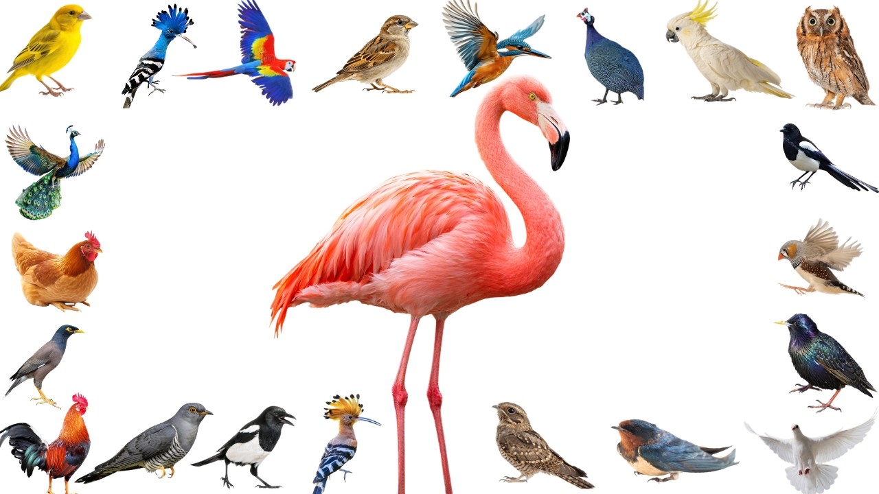 20 Aves Increíbles para Niños | Flamenco, Pavo Real, Loro, Búho y Más | Video Educativo