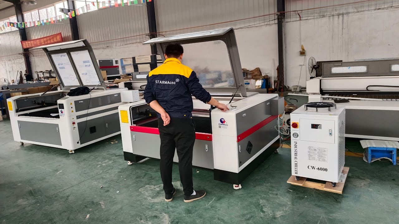 300w starma cnc co2 laser cutting machine with front behind left and right go through long material
