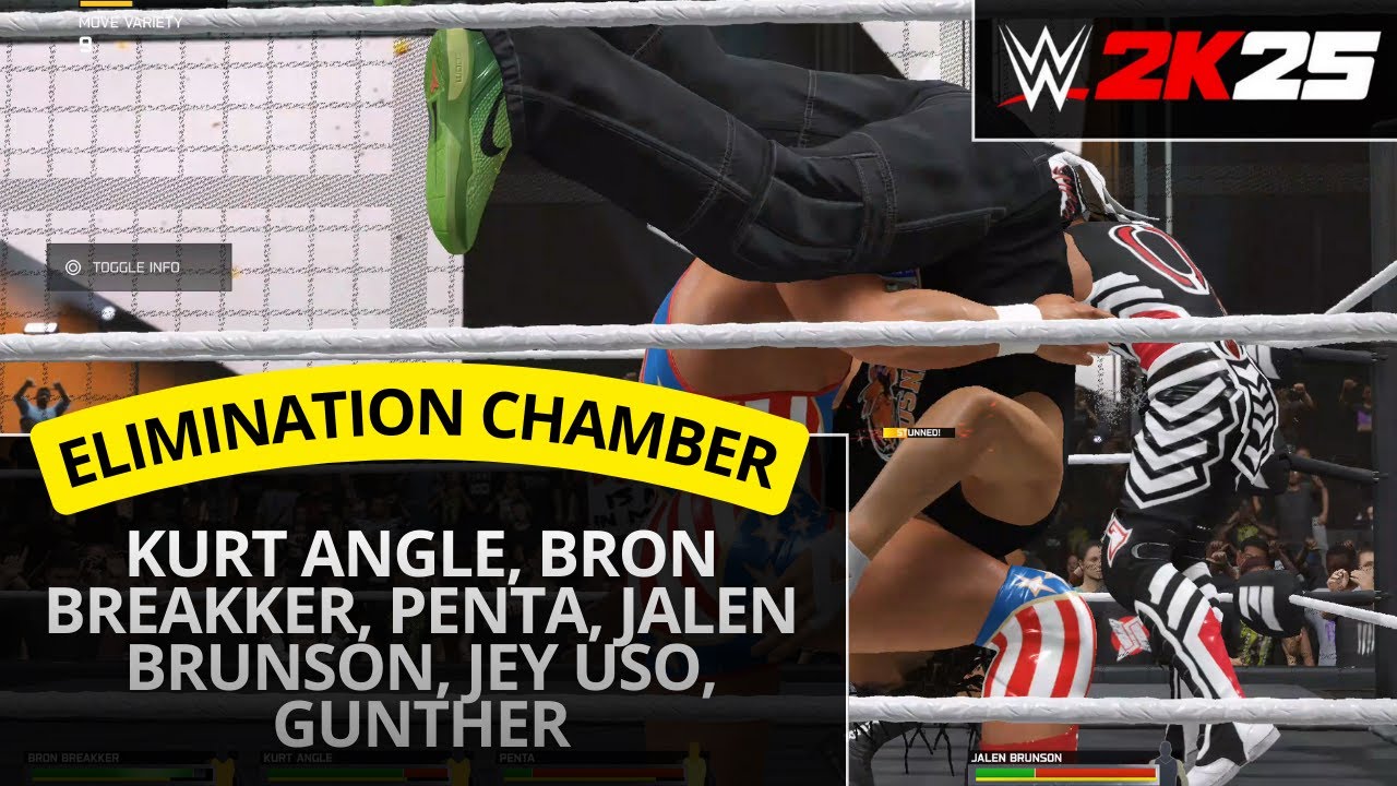 WWE 2K25 – Kurt Angle vs Bron Breakker vs Gunther vs Jey Uso vs Jalen Brunson (Elimination Chamber)