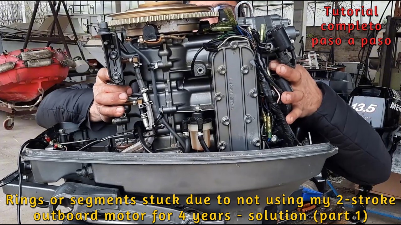 Anillos o segmentos pegados por no usar mi motor fuera de borda 2T en 4 años solución (parte 1)