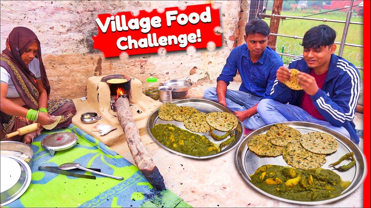 Village 20x Methi Paratha with Palak Aloo Curry Eating Challenge | Man Vs Food | Village Food Show