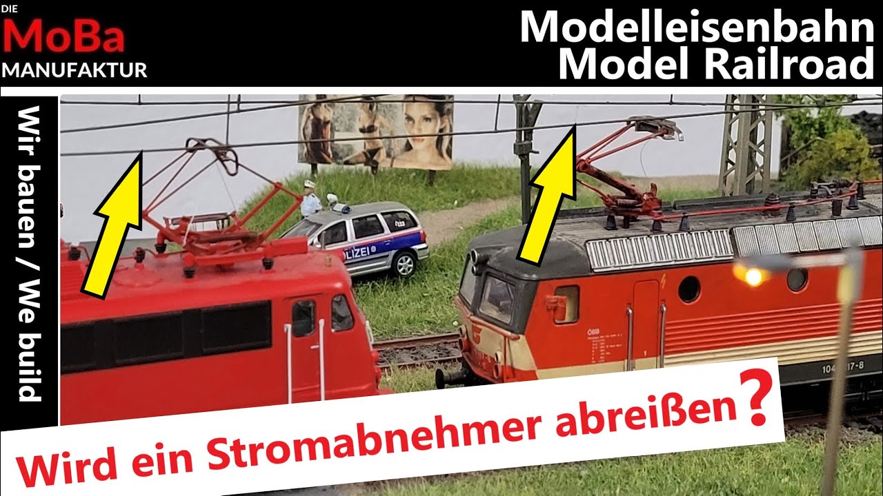 Modelleisenbahn H0 - Oberleitung und Testfahrt mit Stromabnehmer - Bau einer Roco DCC Anlage
