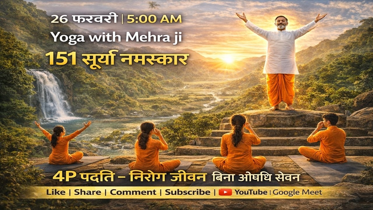 जोश जीवन को सही से जीने का 151 सूर्य नमस्कार लाइव नॉन स्टॉप. FACEBOOK,YOUTUBE & GOOGLE MEET AT 5AM.