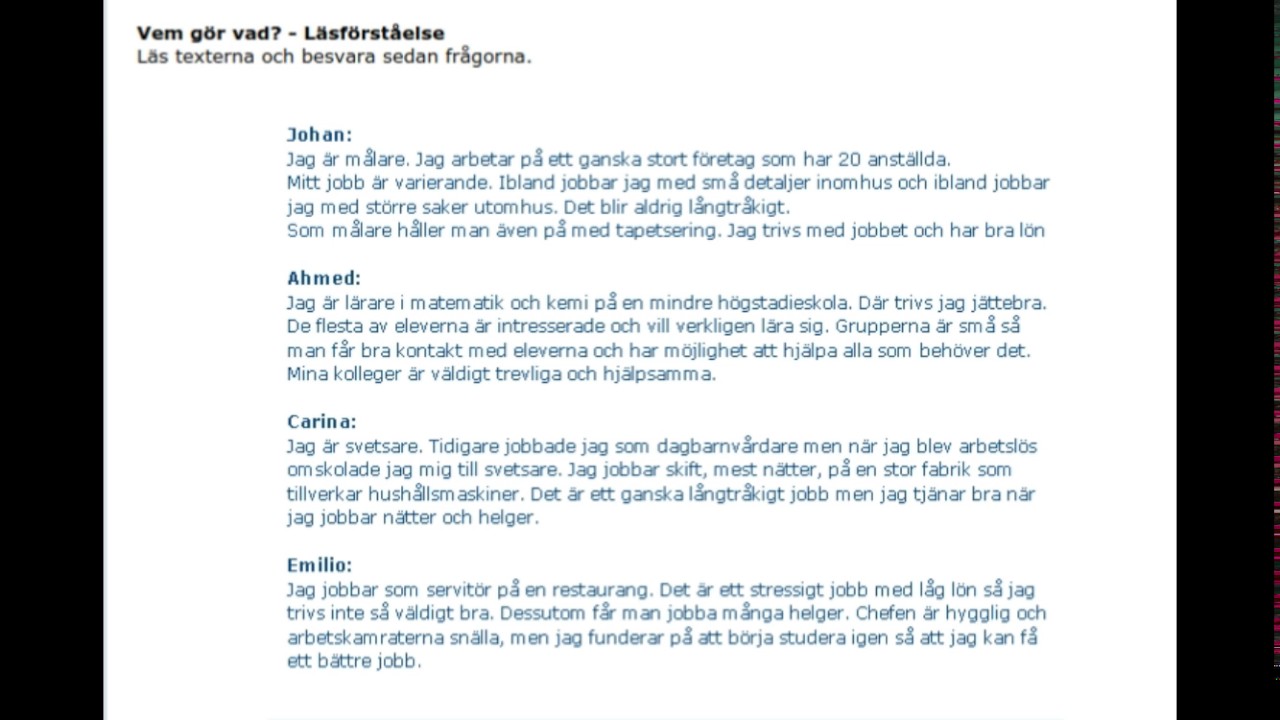 تعليم اللغة السويدية للمبتد ئين فهم القراءه و اللهجه السويدي درس سفي  Läsa på svenska, SFI uppgift