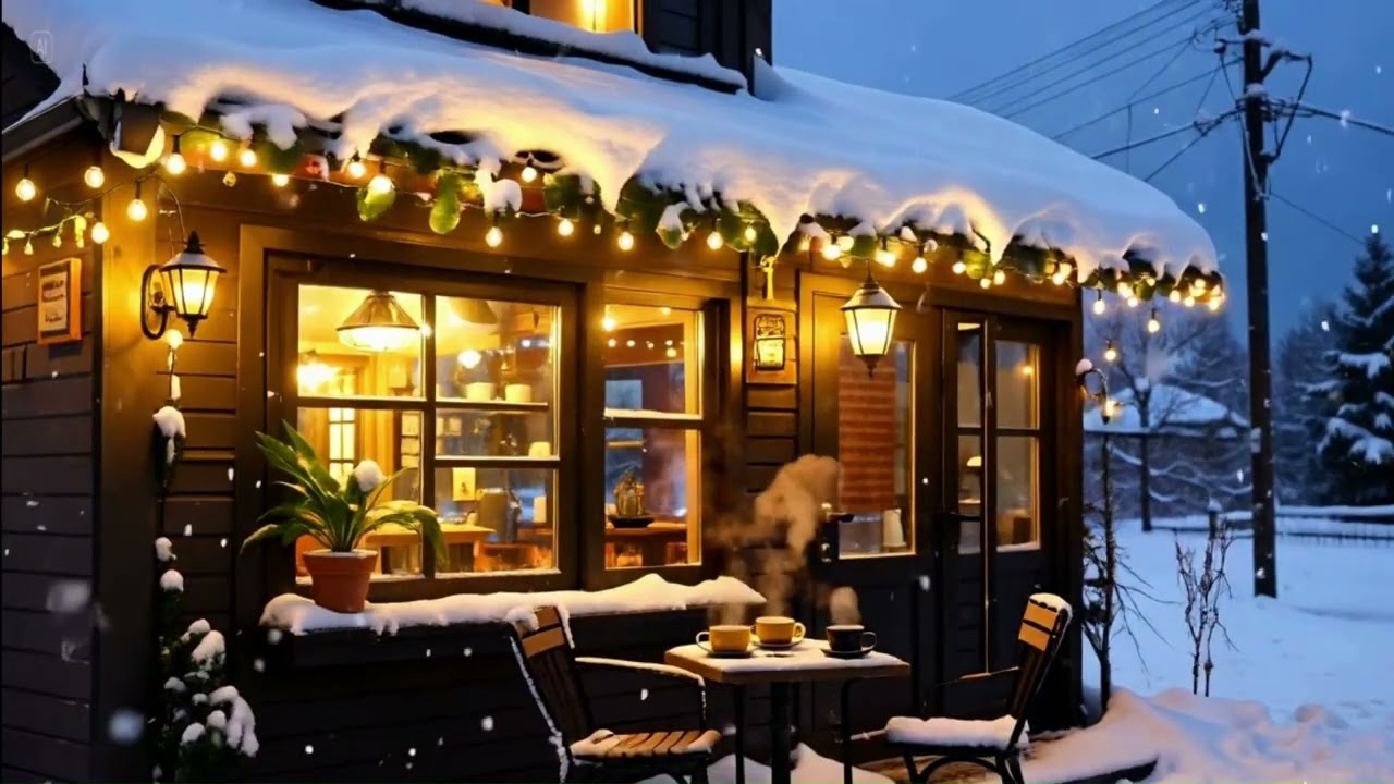 1 Hour of Smooth Jazz Instrumentals in Falling Snow | Outdoor Winter Ambience
