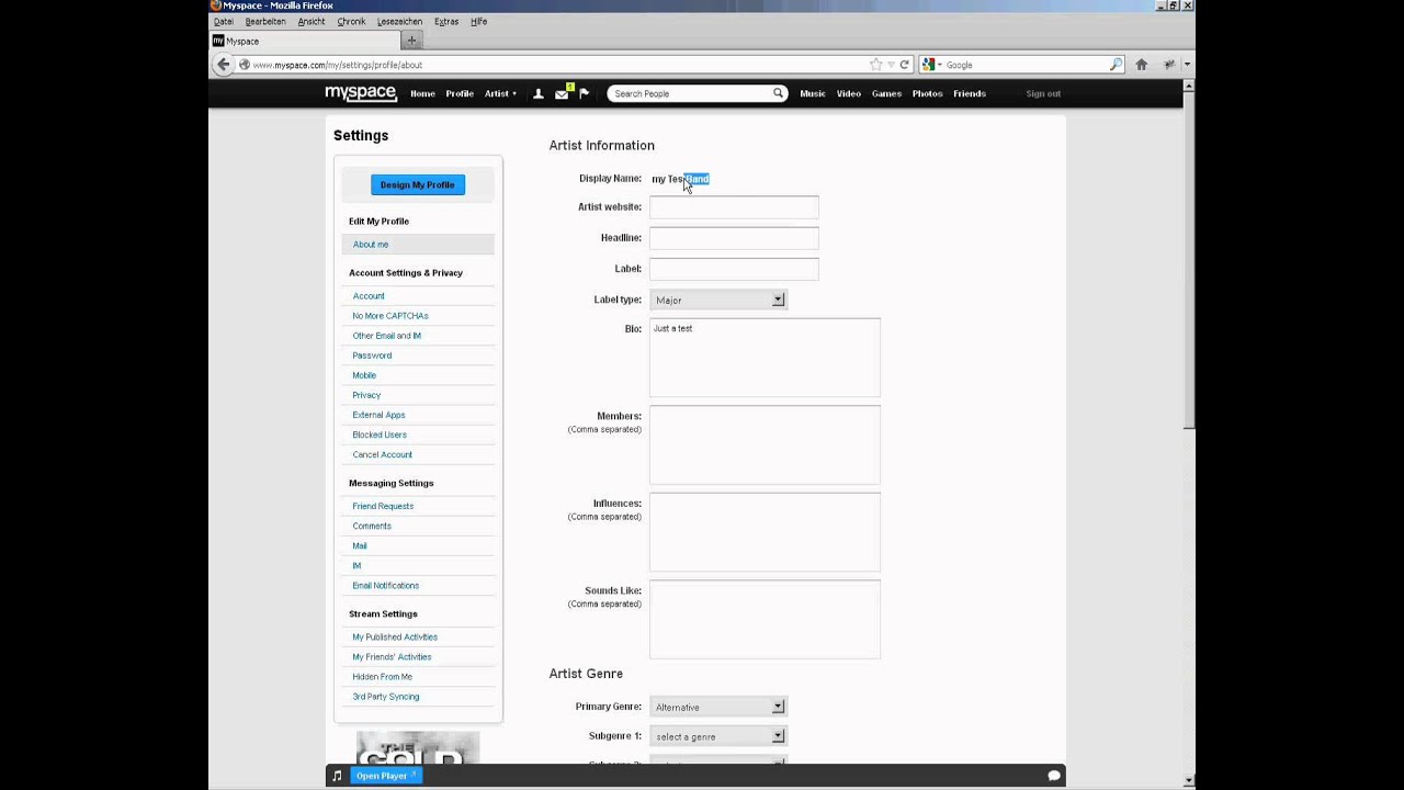MySpace: Change display name (when inputs are readonly