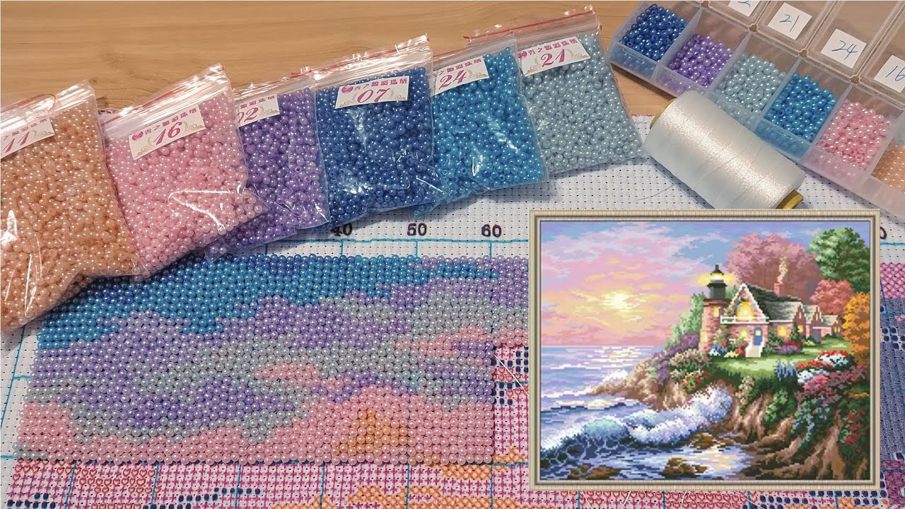 Flosstube #128 Beaded Cross Stitch With Me: XiuZhiYuan Seaside Cottage - Part 2